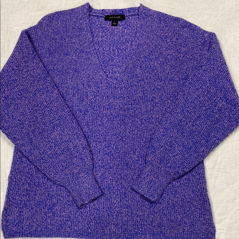 Ann Taylor Purple and Pink Knit V-Neck Sweater Size Small